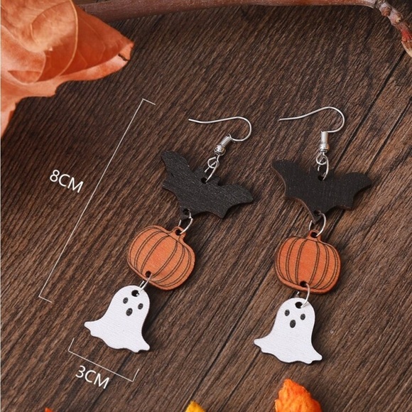 Halloween Earrings – Bat Pumpkin Ghost Dangle Earrings, Spooky Cute Fall Jewelry - Picture 3 of 7